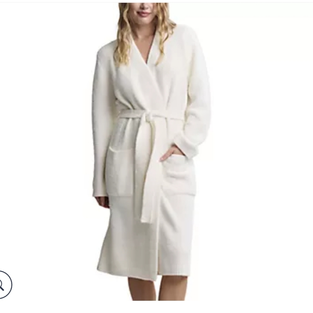 Barefoot Dreams Ivory Plush Wrap Robe with Pockets